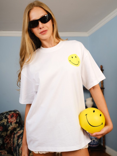 Bonkers Corner Women Graphic Printed Round Neck Cotton Oversized T-shirt