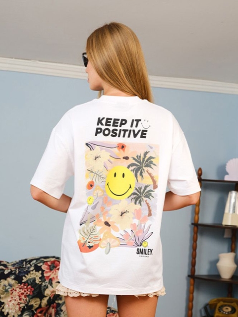 Bonkers Corner Women Graphic Printed Round Neck Cotton Oversized T-shirt