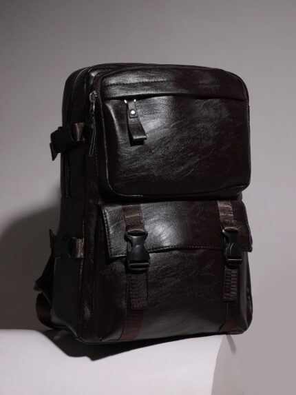 French Accent Men The City Dweller Textured Leather Laptop Backpack - Up to 18 inch