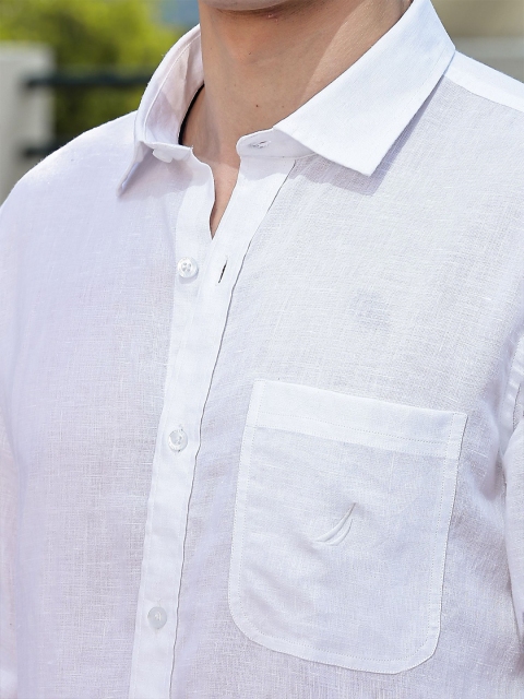 Nautica Men's Premium Solid Cotton Linen Slim Fit Casual Shirt