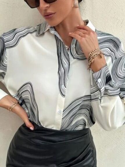 Stylecast X Slyck Abstract Printed Spread Collar Cuff Sleeves Shirt